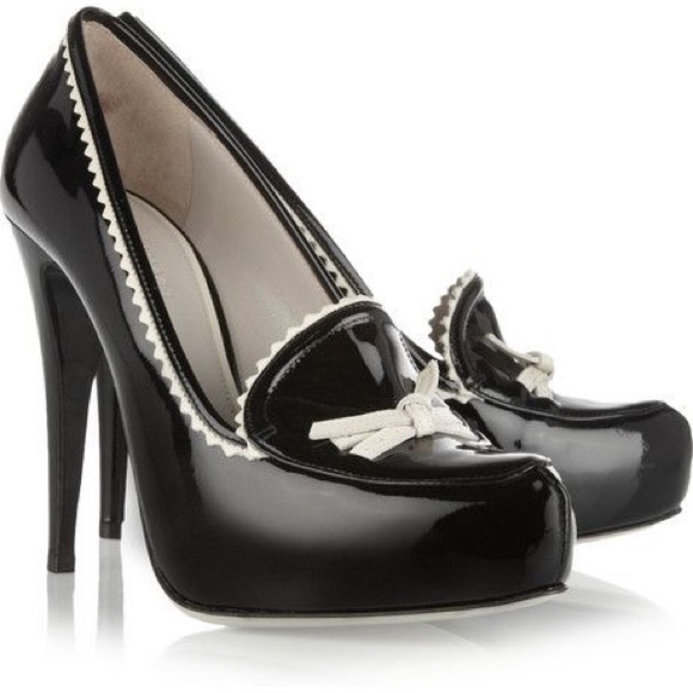 Jason Wu Black Patent Leather “Frankie” Heeled bow Loafer